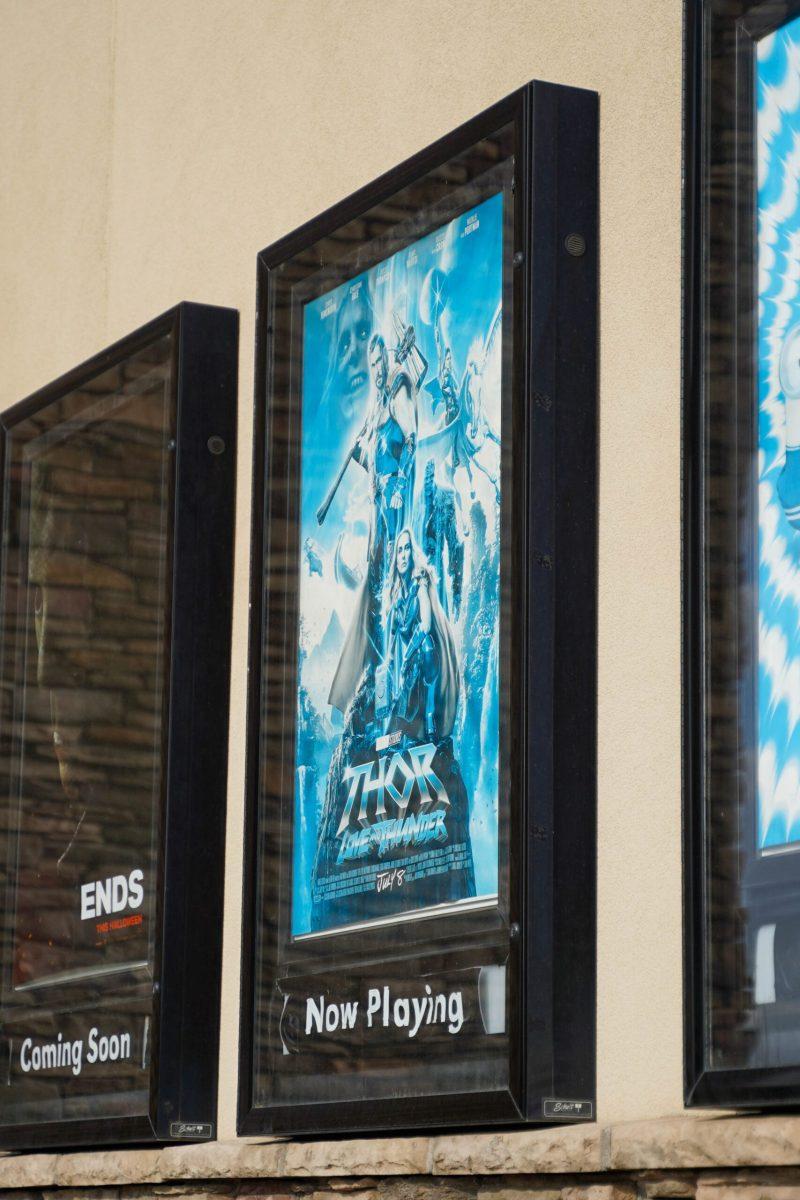 A Thor: Love and Thunder poster outside Village Center Cinemas, Friday, Sep. 16, 2022,  in Spokane, Wash. | Caleb Flegel/The Whitworthian