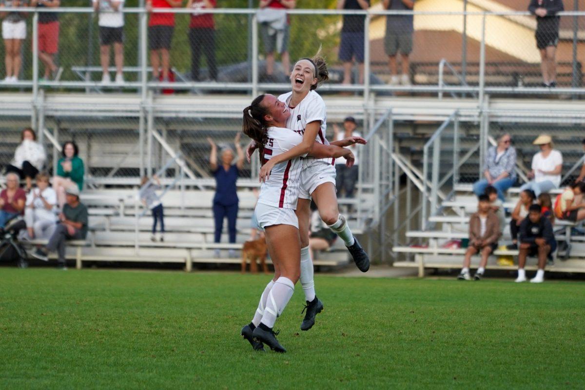 Lauryn+Roszak+%28left%29+Baylee+Trejo+%28right%29+celebrate+after+Baylee+scored+a+goal+and+during+a+NCAA+womens+soccer+match+at+Whitworth+University+against+Whitman%2C+Wednesday%2C+Oct.+5th+2022%2C+in+Spokane%2C+Wash.+%7C+Caleb+Flegel%2FThe+Whitworthian