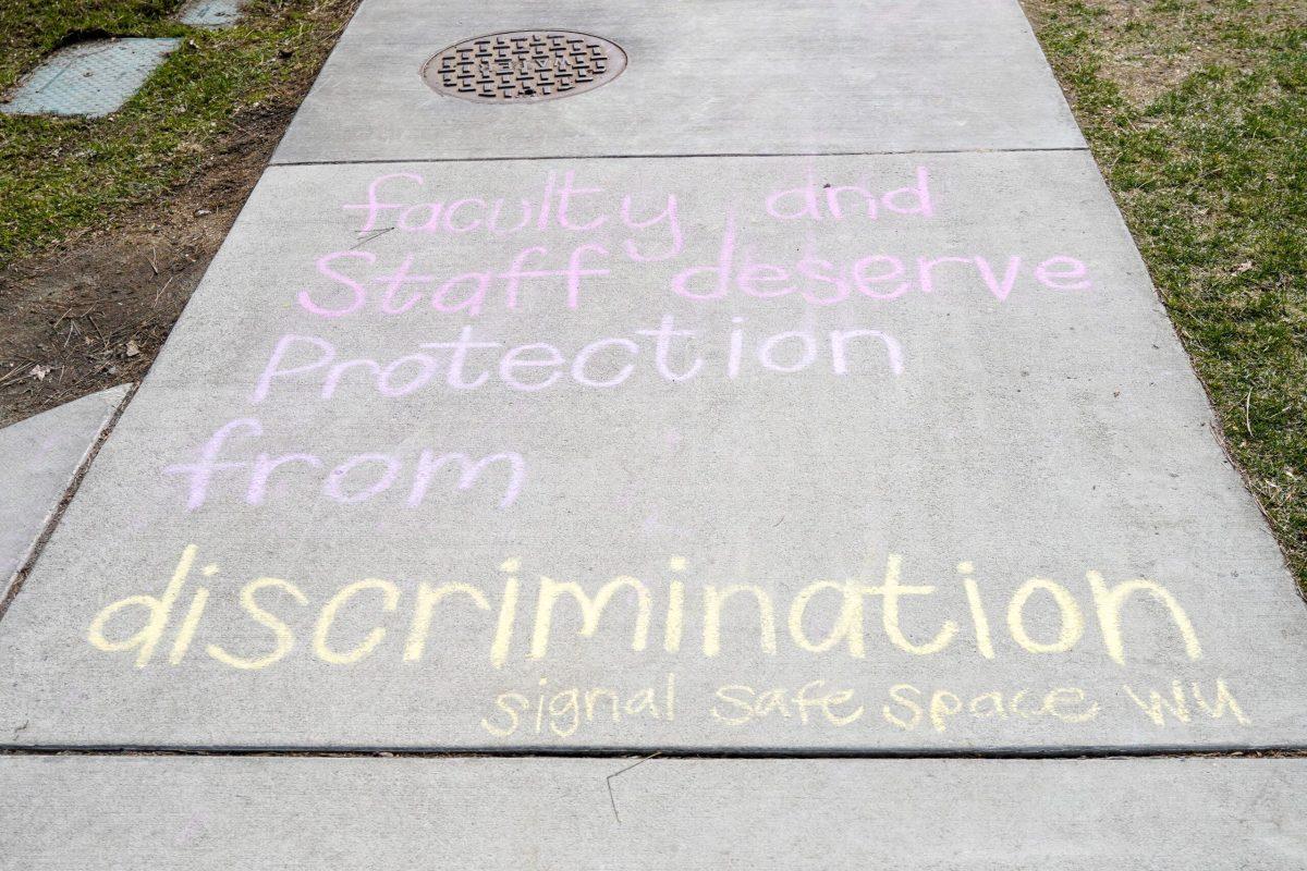 Signal Safe Space chalk, Thursday, Apr. 13, 2023,  in Spokane, Wash. | Caleb Flegel/The Whitworthian