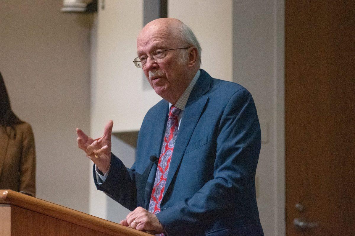 Ronald White promotes his new book during a lecture in Robinson Teaching Theater at Whitworth University, Tuesday, Feb. 20, 2023, in Spokane, Wash. | The Whitworthian/Madison Stoeckler