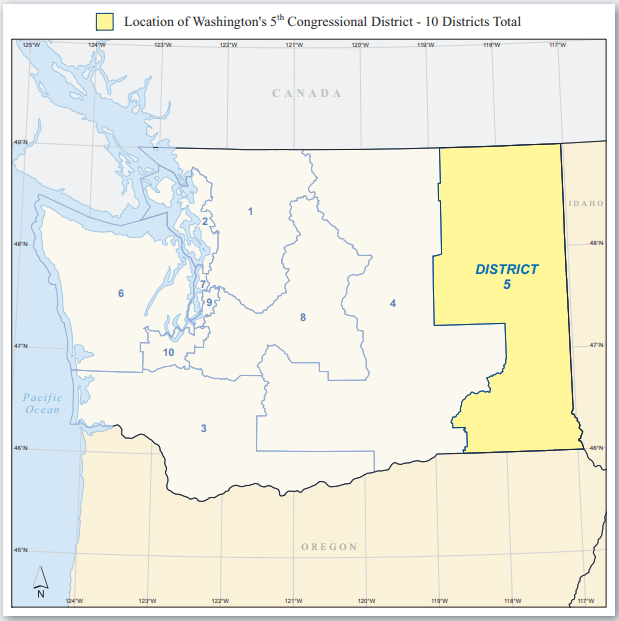 Map of Washington States 5th congressional district, courtesy of *source*