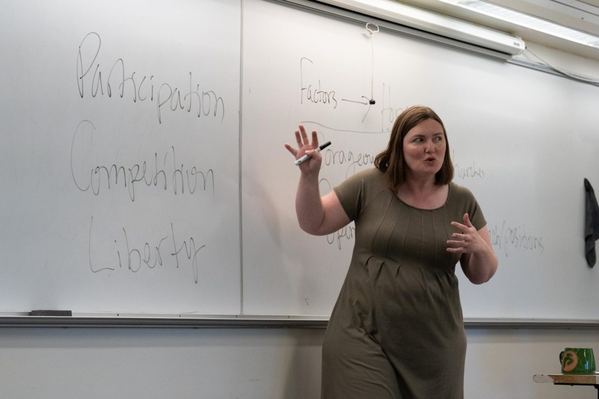 Megan Hershey discusses hope and democracy in Dixon Hall at Whitworth University, Wednesday, Oct. 1, 2024, in Spokane, Wash. | The Whitworthian/Madison Stoeckler