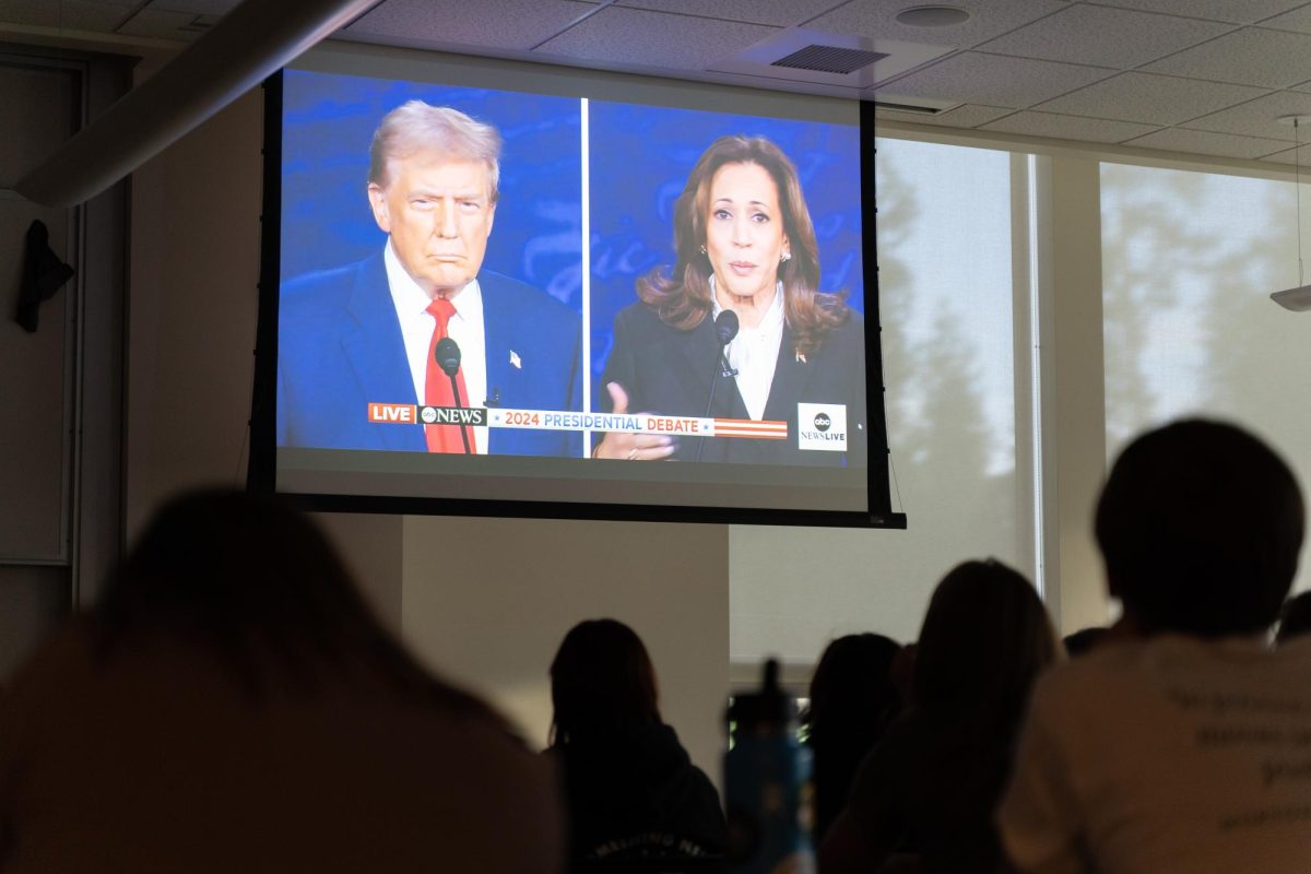 Students watch the second presidential debate at Whitworth University, Tuesday, Sept. 10, 2024, in Spokane, Wash. | Caleb Flegel/The Whitworthian