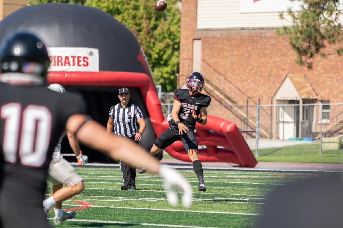 Whitworth quarterback Ryan Blair (#3) throws to wide receiver Cameron Sheley (#10) during the NCAA football game versus Eastern Oregon University at Whitworth University, Saturday, Sept. 14, 2024, in Spokane, Wash. | The Whitworthian/Caleb Flegel