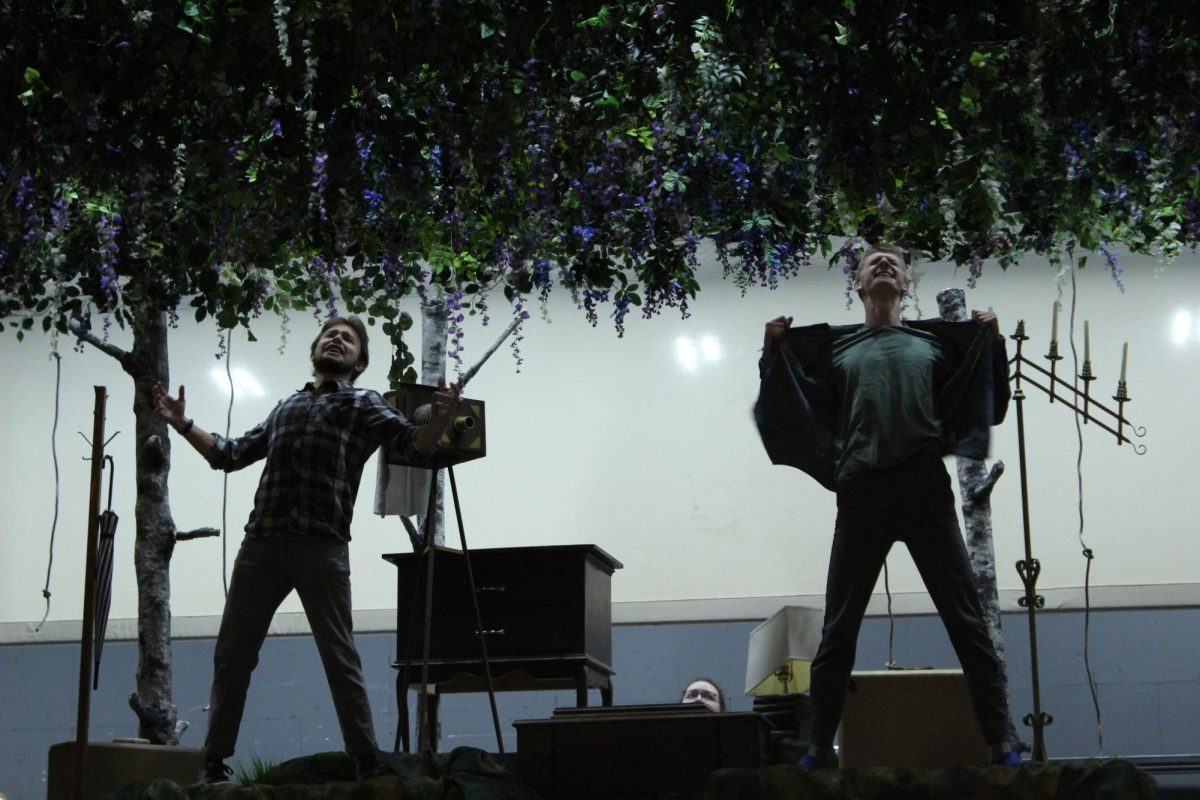 Caeden Harrison and Cooper Siems rehearse for the fall musical, Into the Woods,  Cowles Auditorium at Whitworth University in Spokane, Wash., Sept. 21st, 2024 | Alyssa Hammer/The Whitworthian