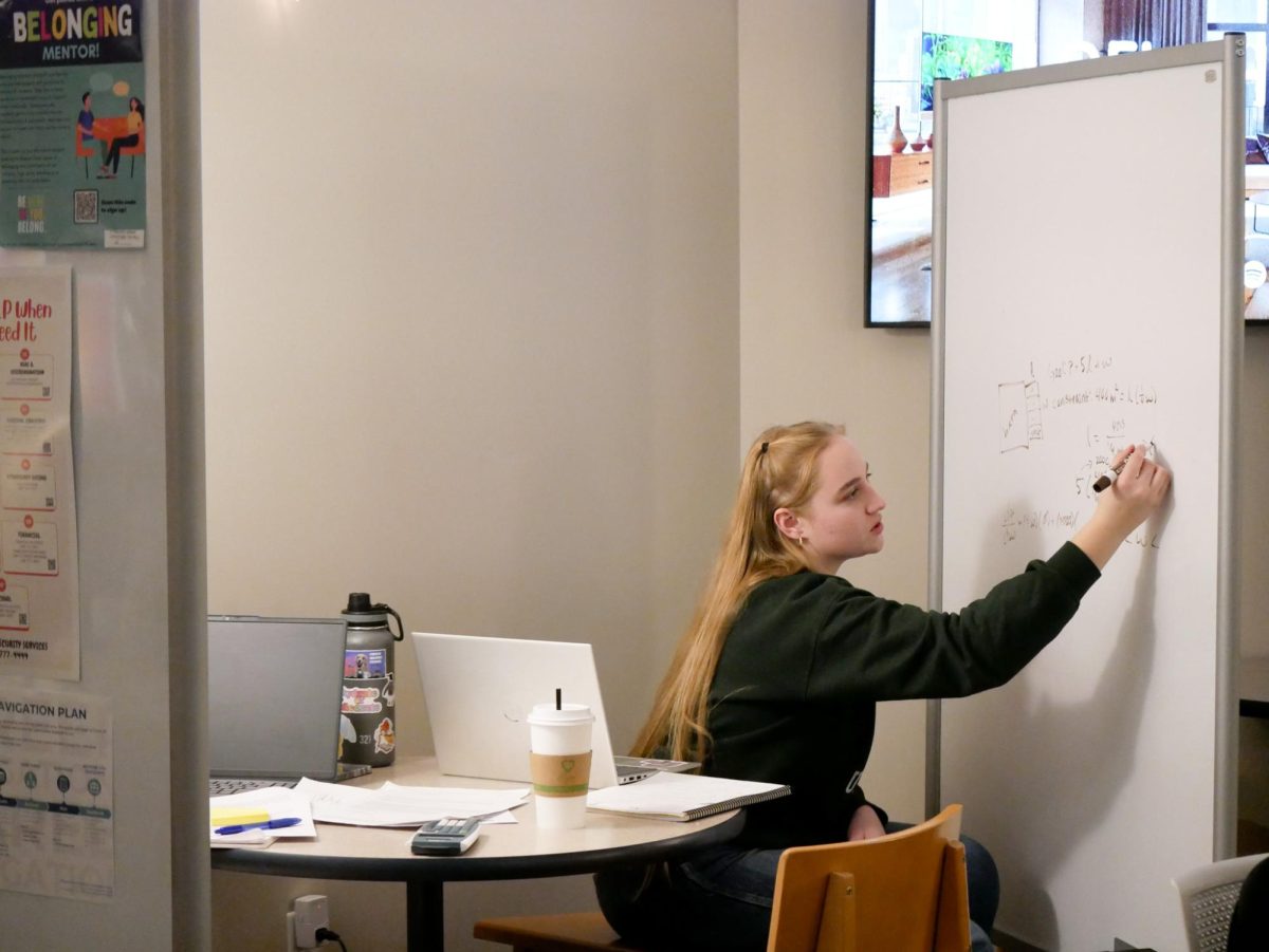 Rachel Jansons, a Whitworth University student, studies for her math exam in the Educational Support Services classroom in the Hixson Union Building at Whitworth University, Wednesday, Nov. 13, 2024, in Spokane, Wash. | Stella Fergin/The Whitworthian