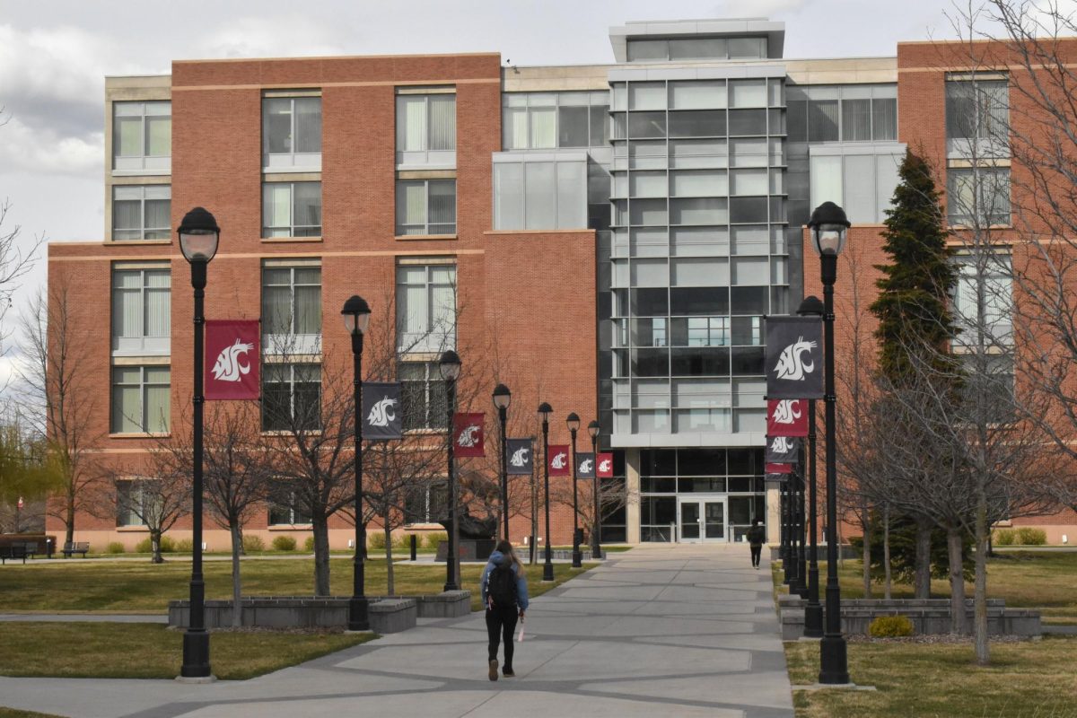 A student walking into a building at Spokane's WSU campus on Sunday, March 30, 2025. | Matt Cochran/The Whitworthian