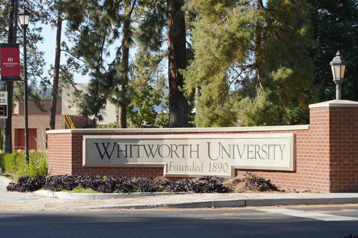 The Whitworth University sign welcomes visitors to campus, Sunday, Oct. 8, 2023, in Spokane, Wash. | Caleb Flegel/The Whitworthian