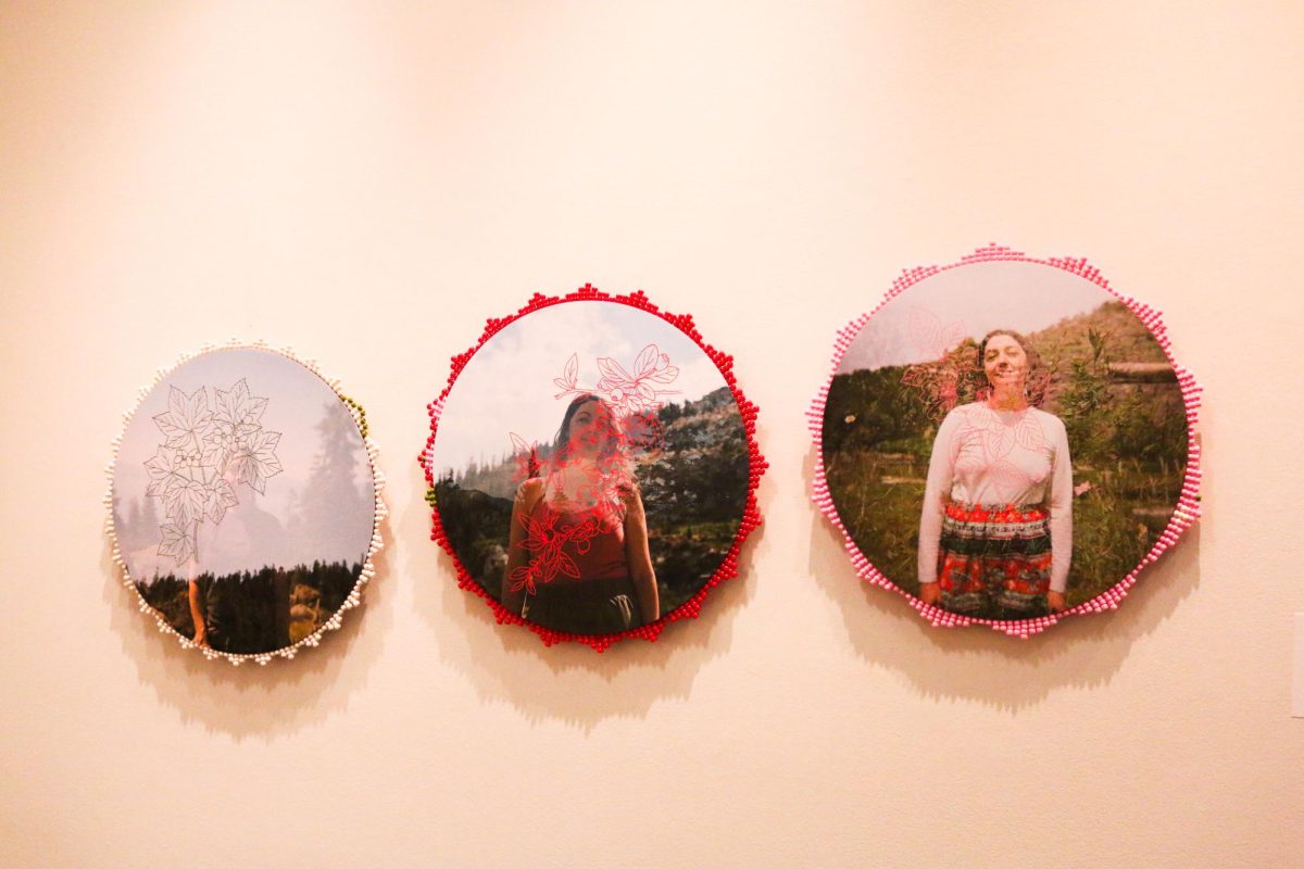 Art colleagues created by Indigenous artist, Epiphany Couch, are photographed at the exhibition in the Lied Art 102 gallery at Whitworth University, Tuesday, Nov. 4, in Spokane, Wash. | Jasmine Olson/The Whitworthian